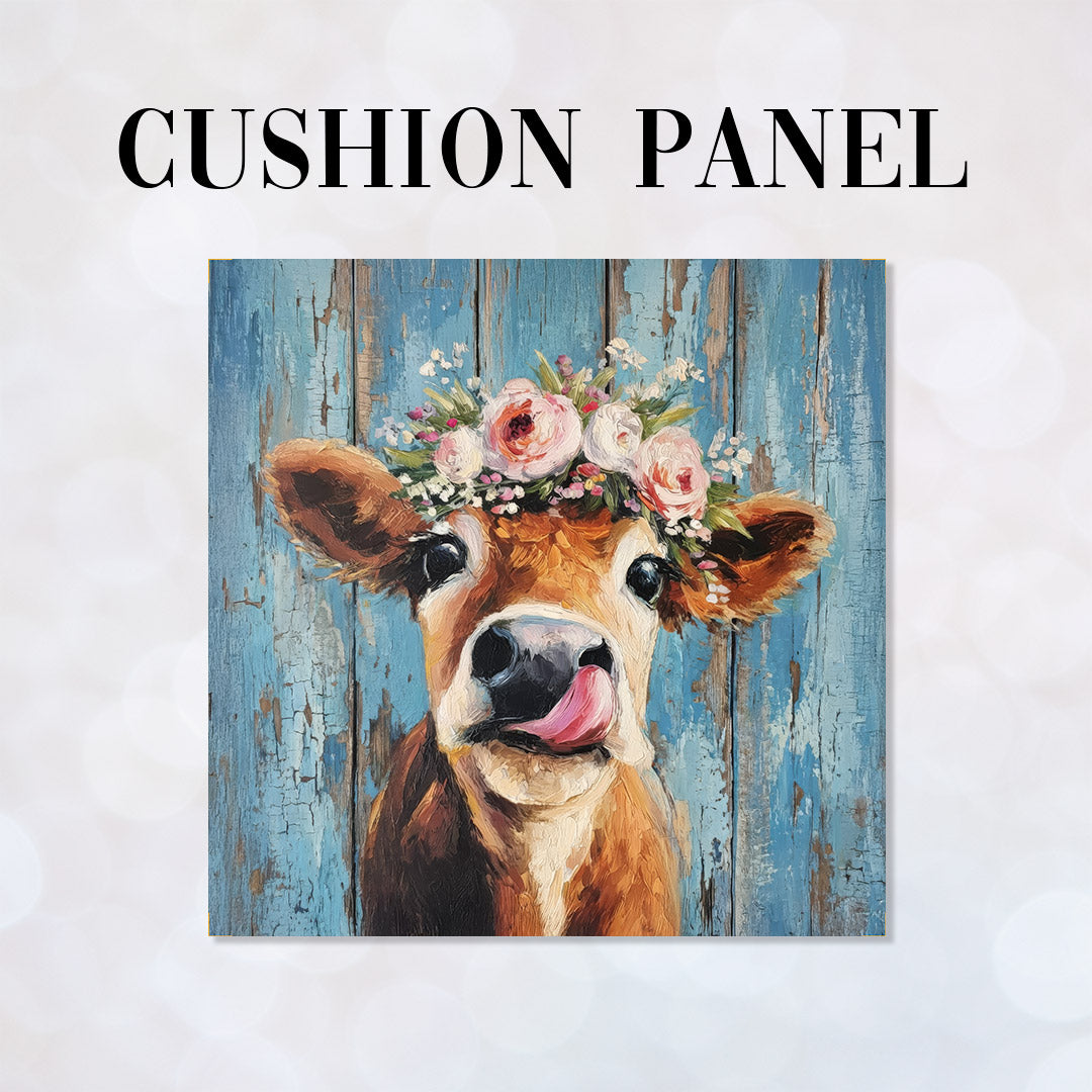 CUSHION Panel Floral Cow Blue CP-1020