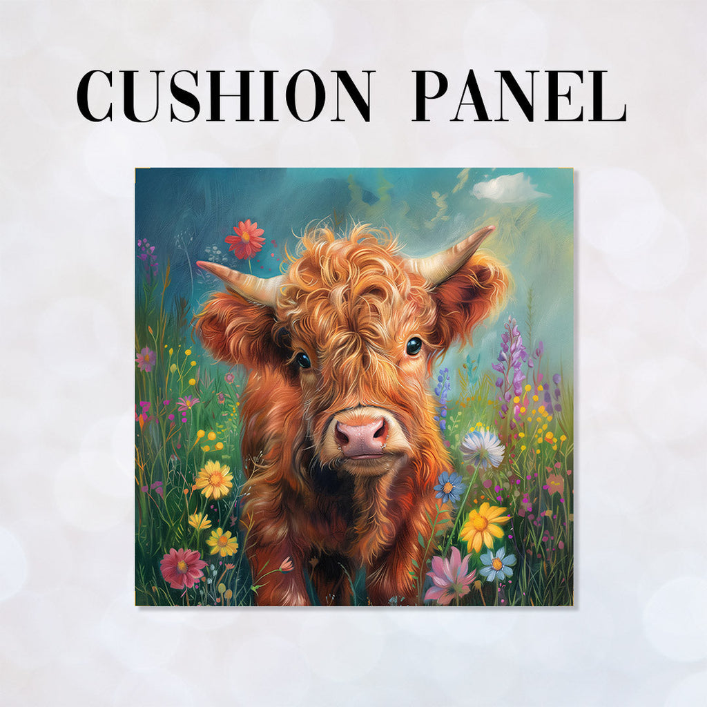 CUSHION Panel Meadow Highland Cow CP-1029