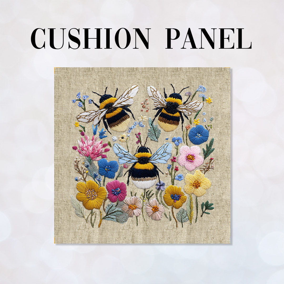 CUSHION Panel Bees on Linen 2 CP-1053