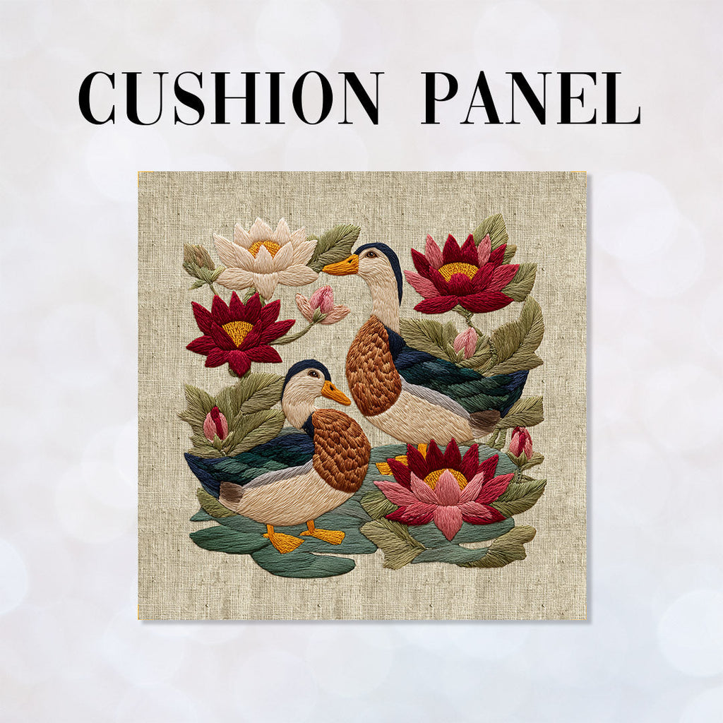 CUSHION Panel Ducks on Linen 1 CP-1057