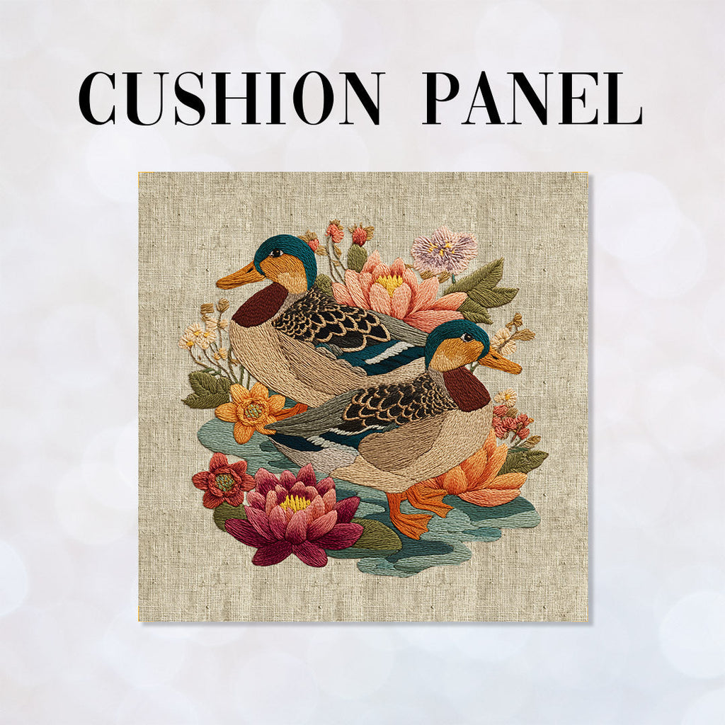 CUSHION Panel Ducks on Linen 2 CP-1058