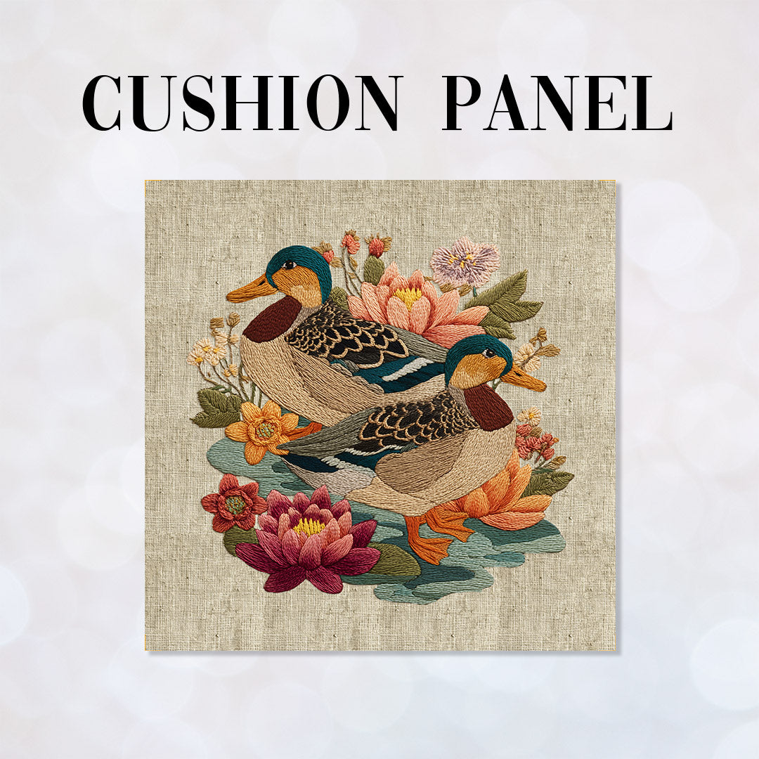 CUSHION Panel Ducks on Linen 2 CP-1058
