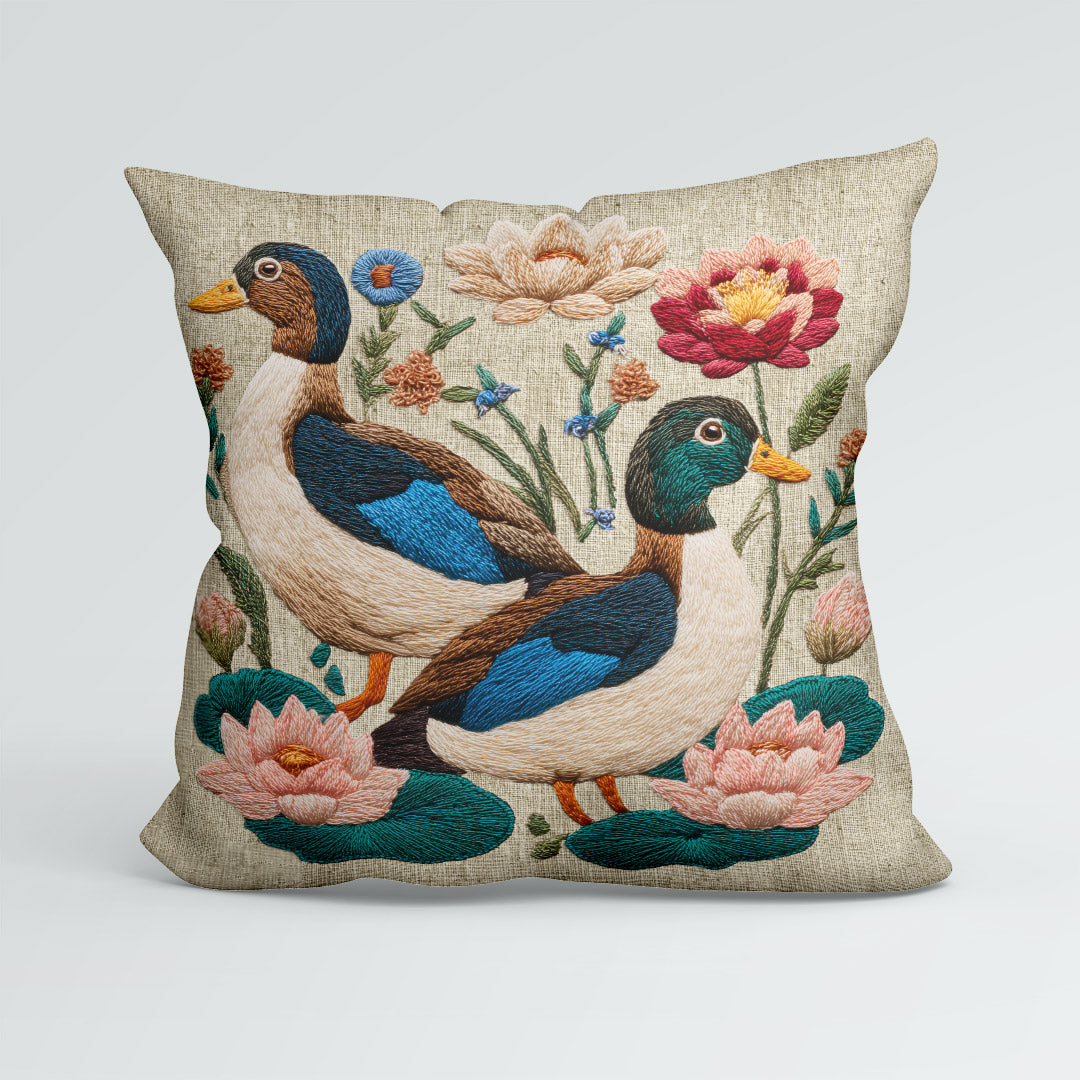 CUSHION Panel Ducks on Linen 3 CP-1059