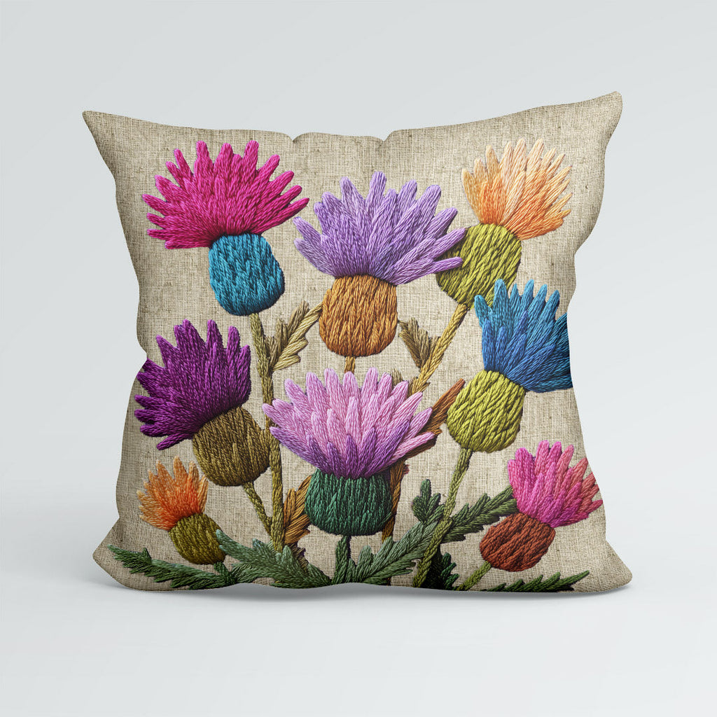 CUSHION Panel Thistles on Linen CP-1060