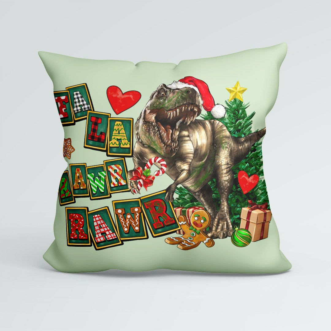 CUSHION Panel Christmas Dinosaur Mint CP-1399