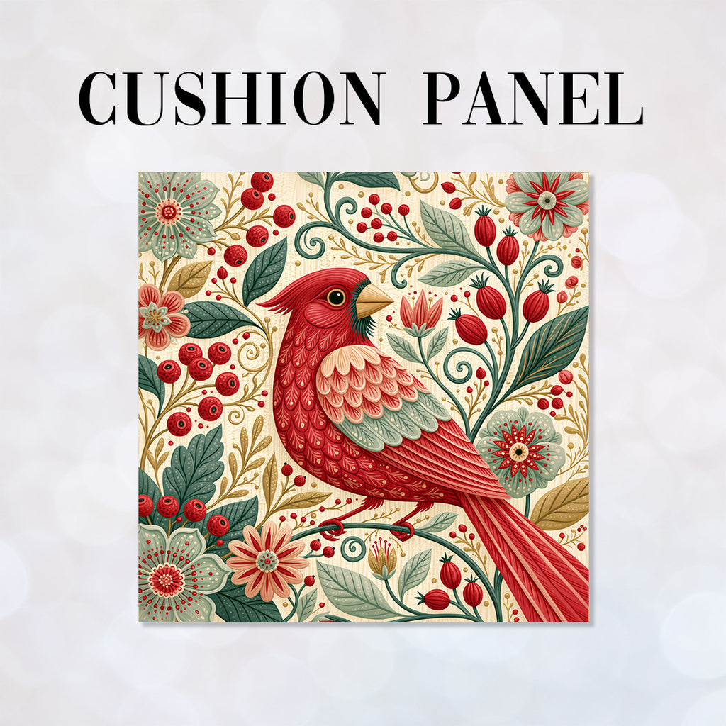 CUSHION Panel Folk Red Cardinal 1 CP-1419