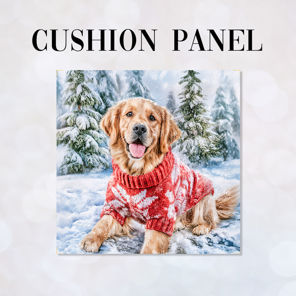 CUSHION Panel Winter Golden Retriever CP-1443