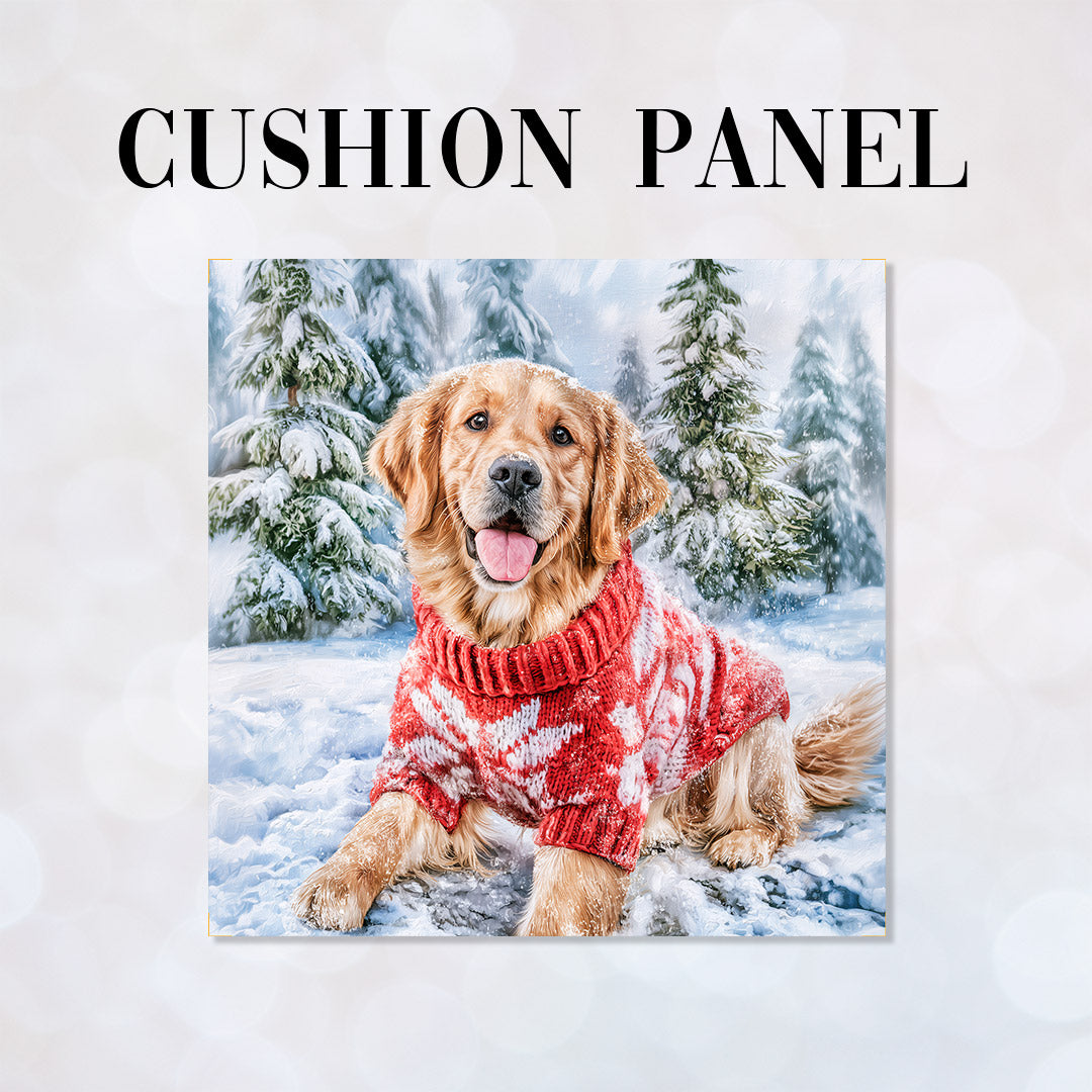 CUSHION Panel Winter Golden Retriever CP-1443