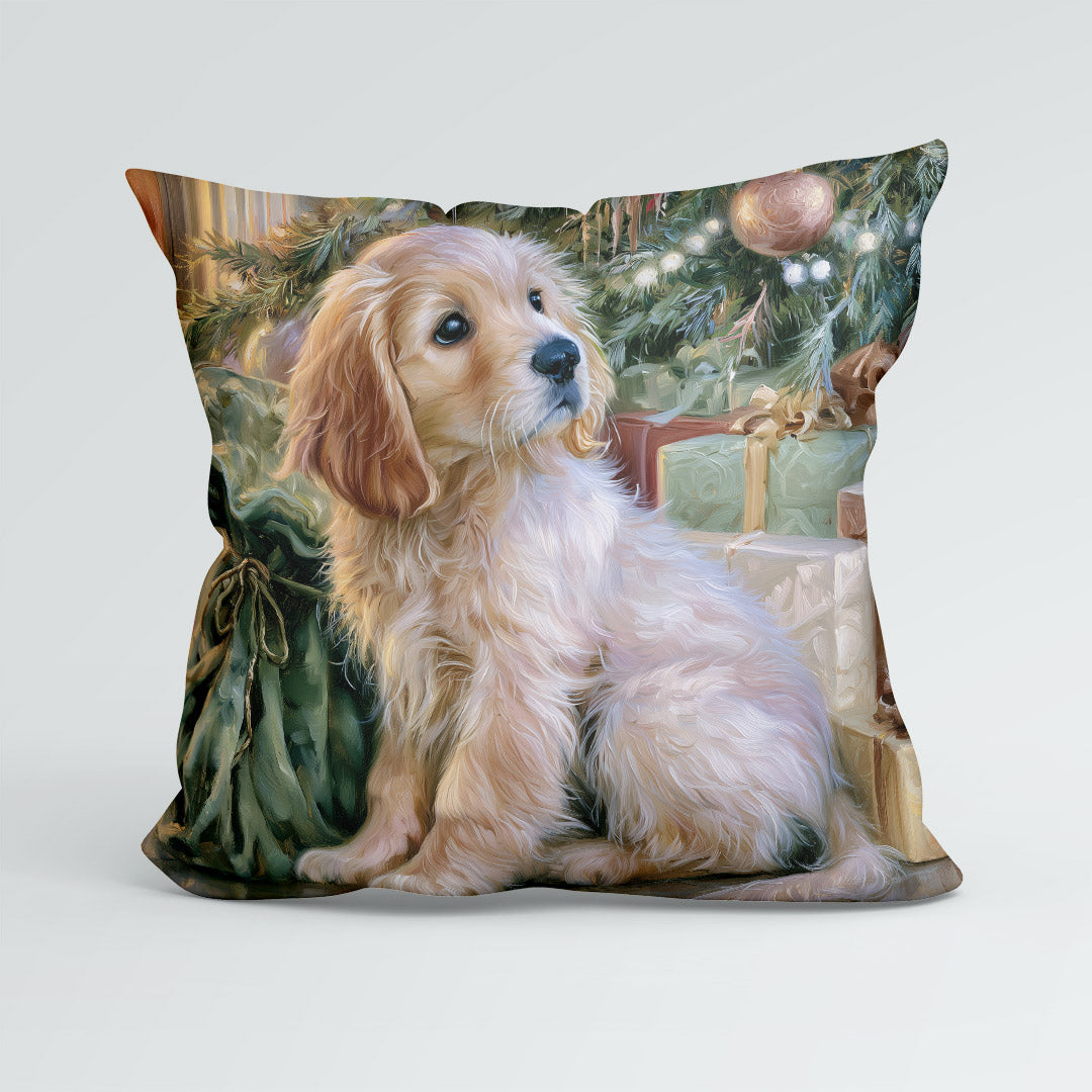 CUSHION Panel Christmas Golden Retriever CP-1446