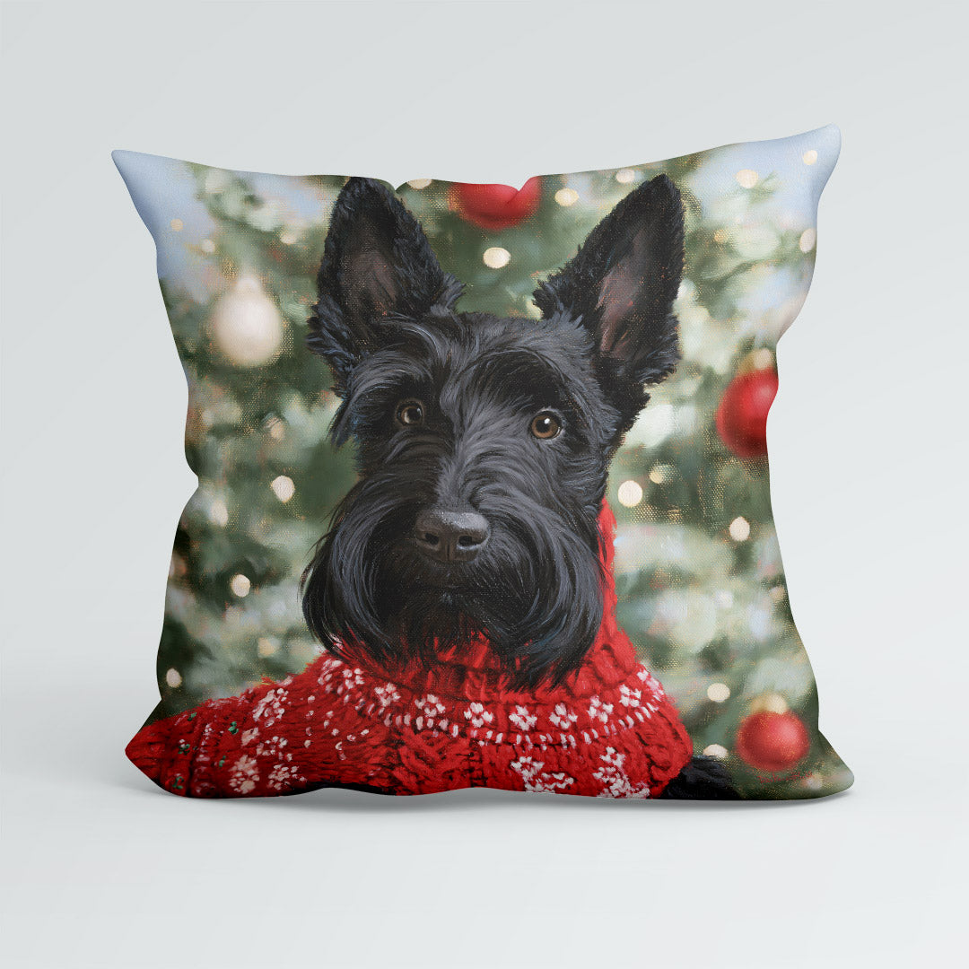 CUSHION Panel Christmas Scottish Terrier CP-1447