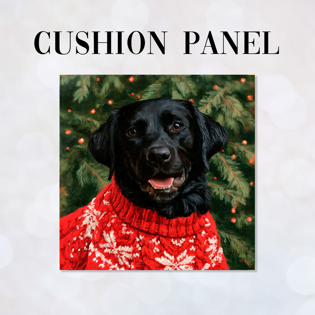 CUSHION Panel Christmas Black Labrador CP-1450