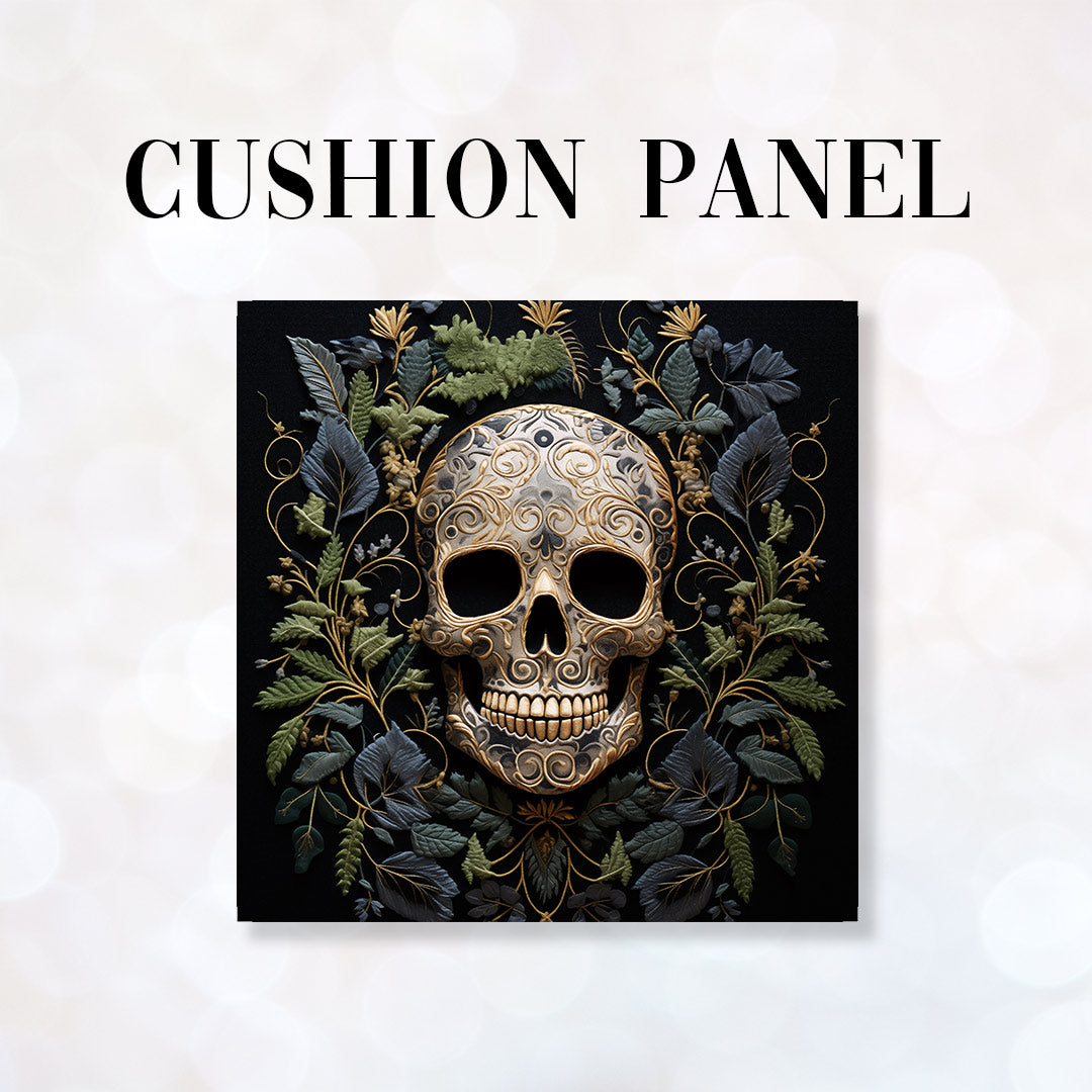 CUSHION Panel Dark Vines Skull CP-156