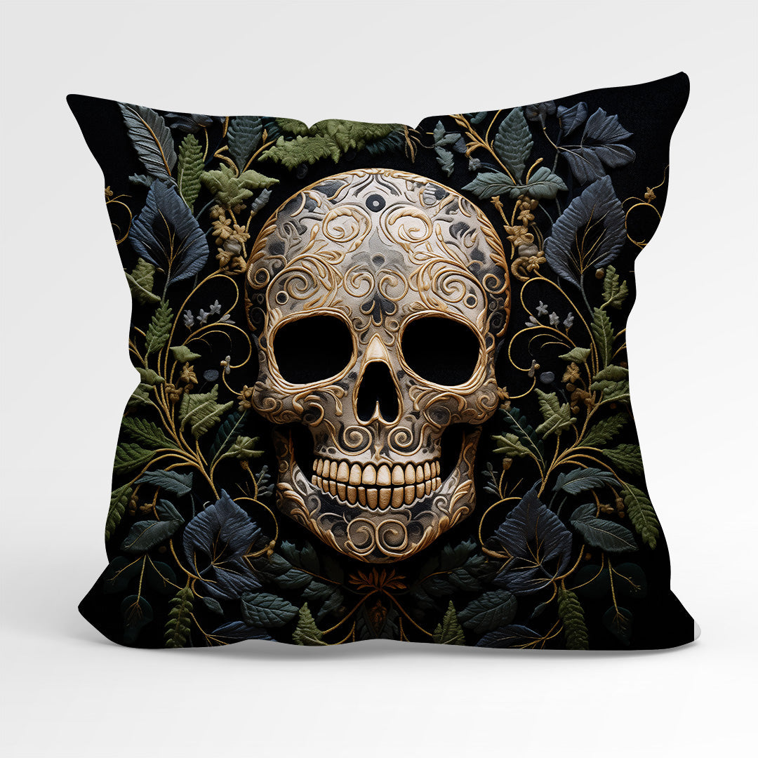 CUSHION Panel Dark Vines Skull CP-156
