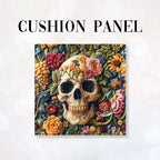 CUSHION Panel Embroidered Bright Floral Skull CP-157