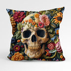 CUSHION Panel Embroidered Bright Floral Skull CP-157