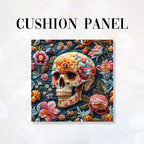 CUSHION Panel Embroidered Floral Skull CP-158