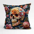 CUSHION Panel Embroidered Floral Skull CP-158