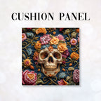 CUSHION Panel Embroidered Floral Skull 2 CP-161