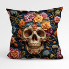 CUSHION Panel Embroidered Floral Skull 2 CP-161