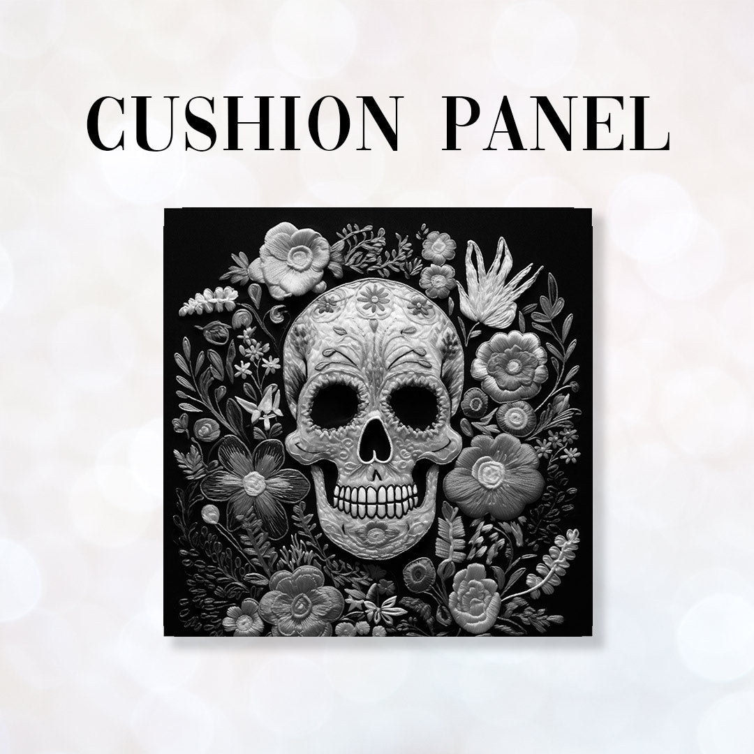 CUSHION Panel Floral Skull Mono CP-163