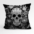 CUSHION Panel Floral Skull Mono CP-163