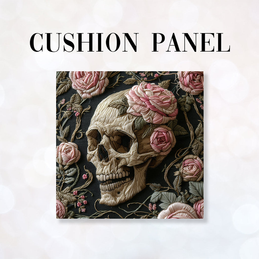 CUSHION Panel Pastel Roses Skull CP-166