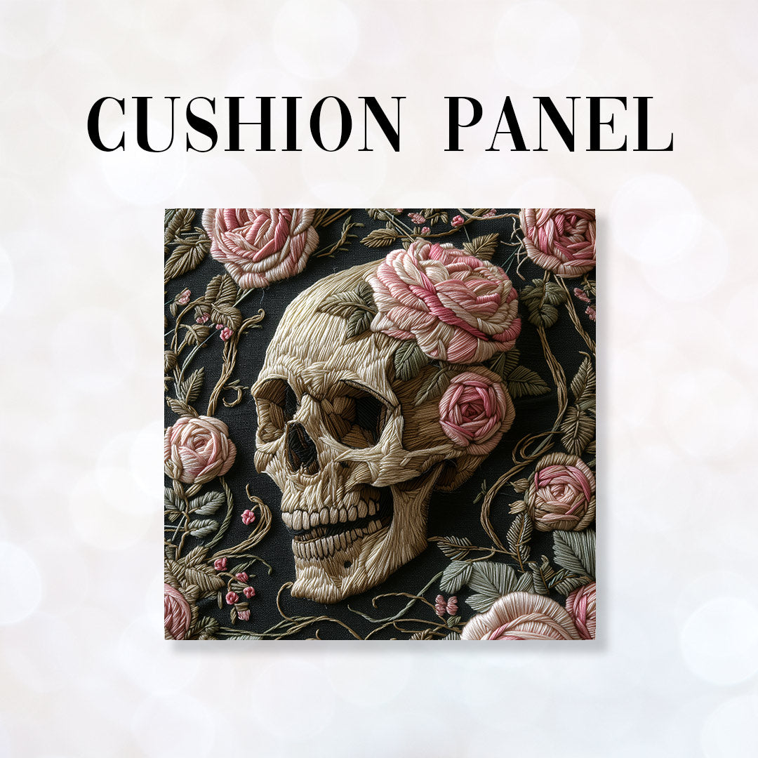 CUSHION Panel Pastel Roses Skull CP-166
