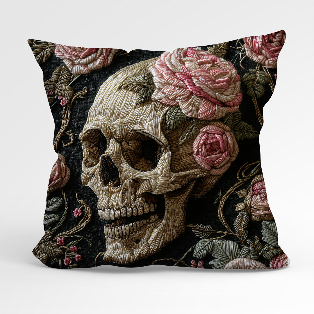 CUSHION Panel Pastel Roses Skull CP-166