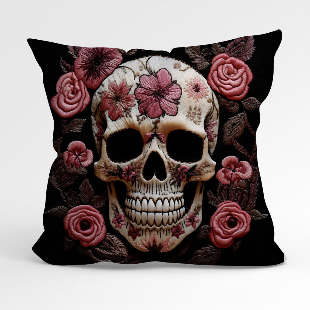 CUSHION Panel Pink Roses Skull CP-167