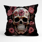 CUSHION Panel Pink Roses Skull CP-167