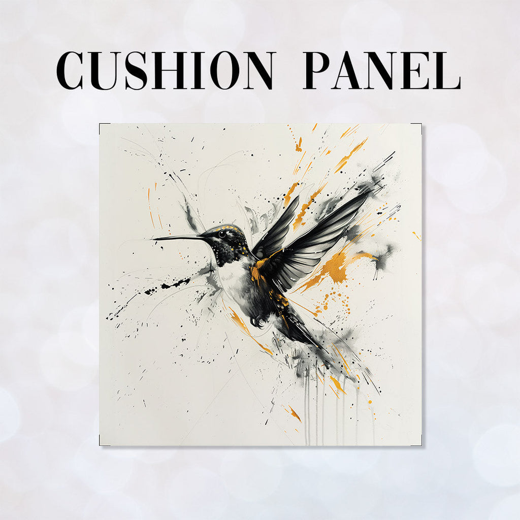 CUSHION Panel Charcoal and Gold Hummingbird CP-310