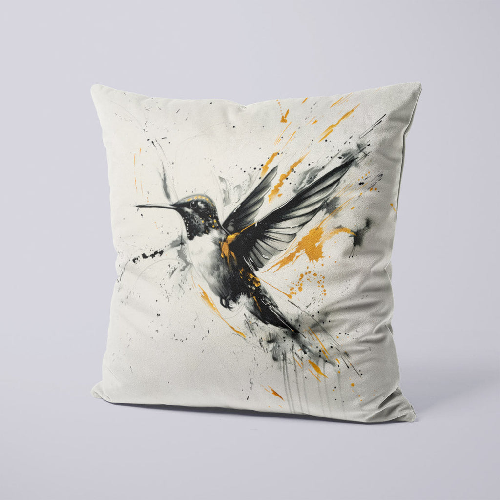 CUSHION Panel Charcoal and Gold Hummingbird CP-310