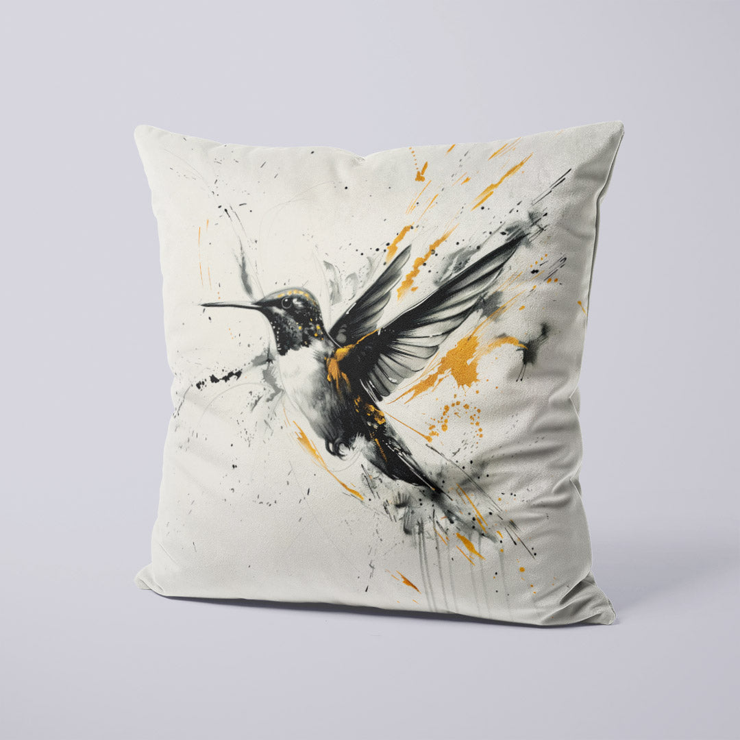 CUSHION Panel Charcoal and Gold Hummingbird CP-310