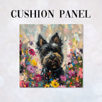 CUSHION Panel Cute Floral Black Westie CP-312