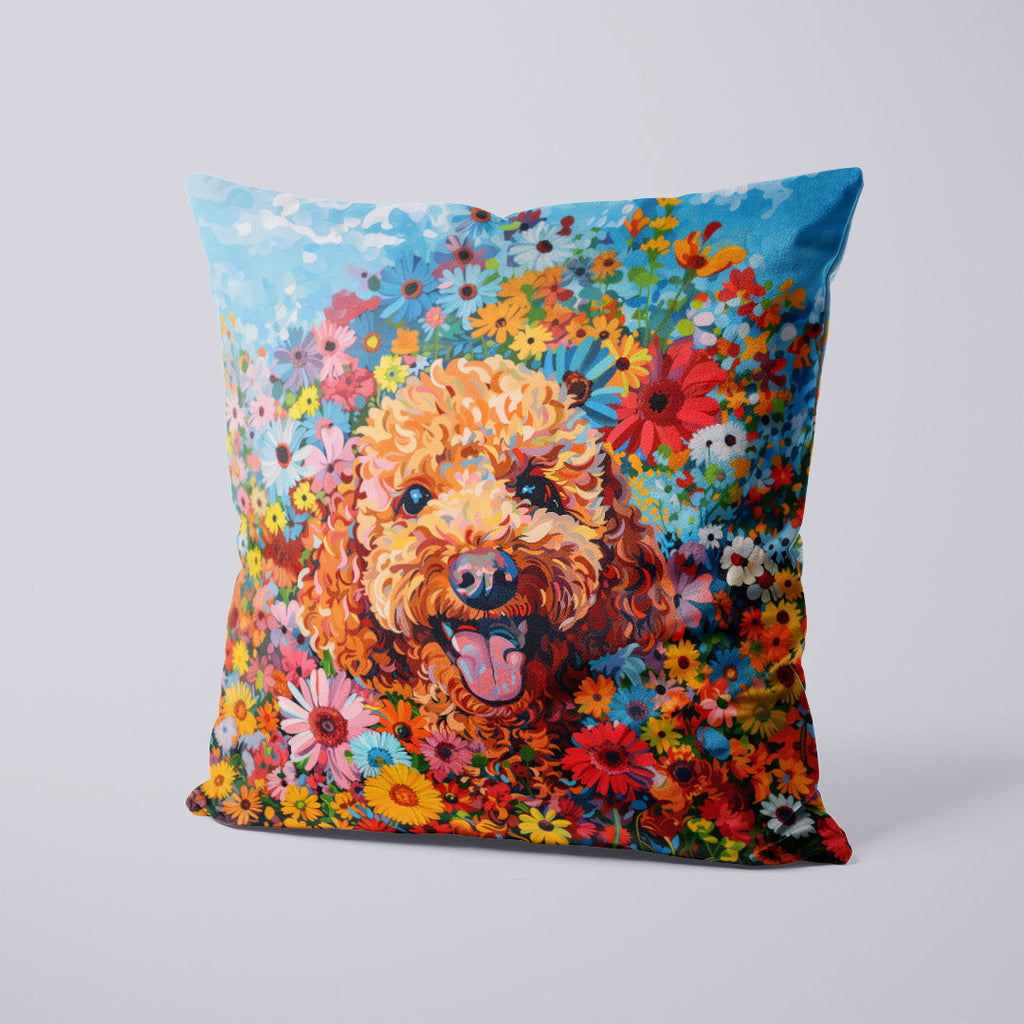 CUSHION Panel Floral Brown Poodle CP-318