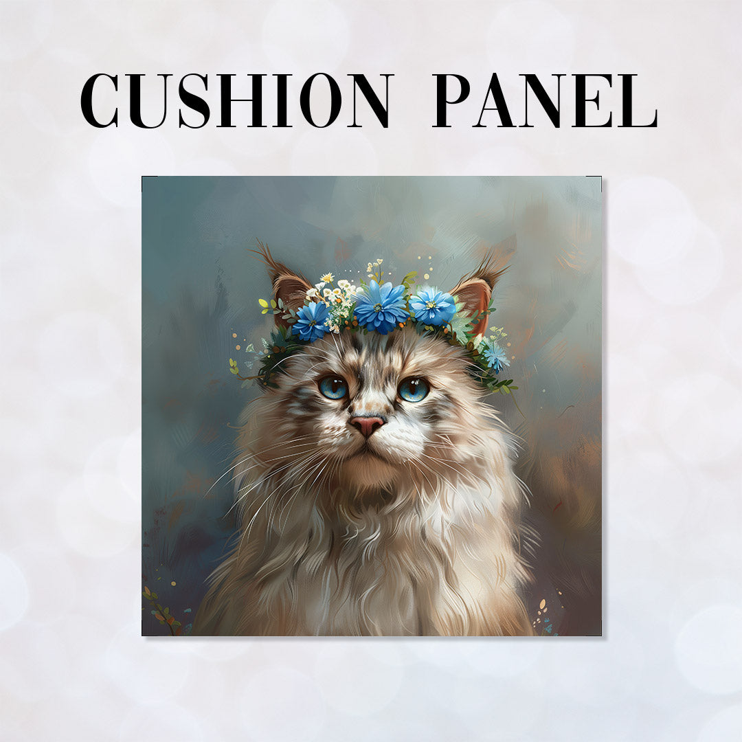 CUSHION Panel Floral Headband Ragdoll Cat Blue CP-344