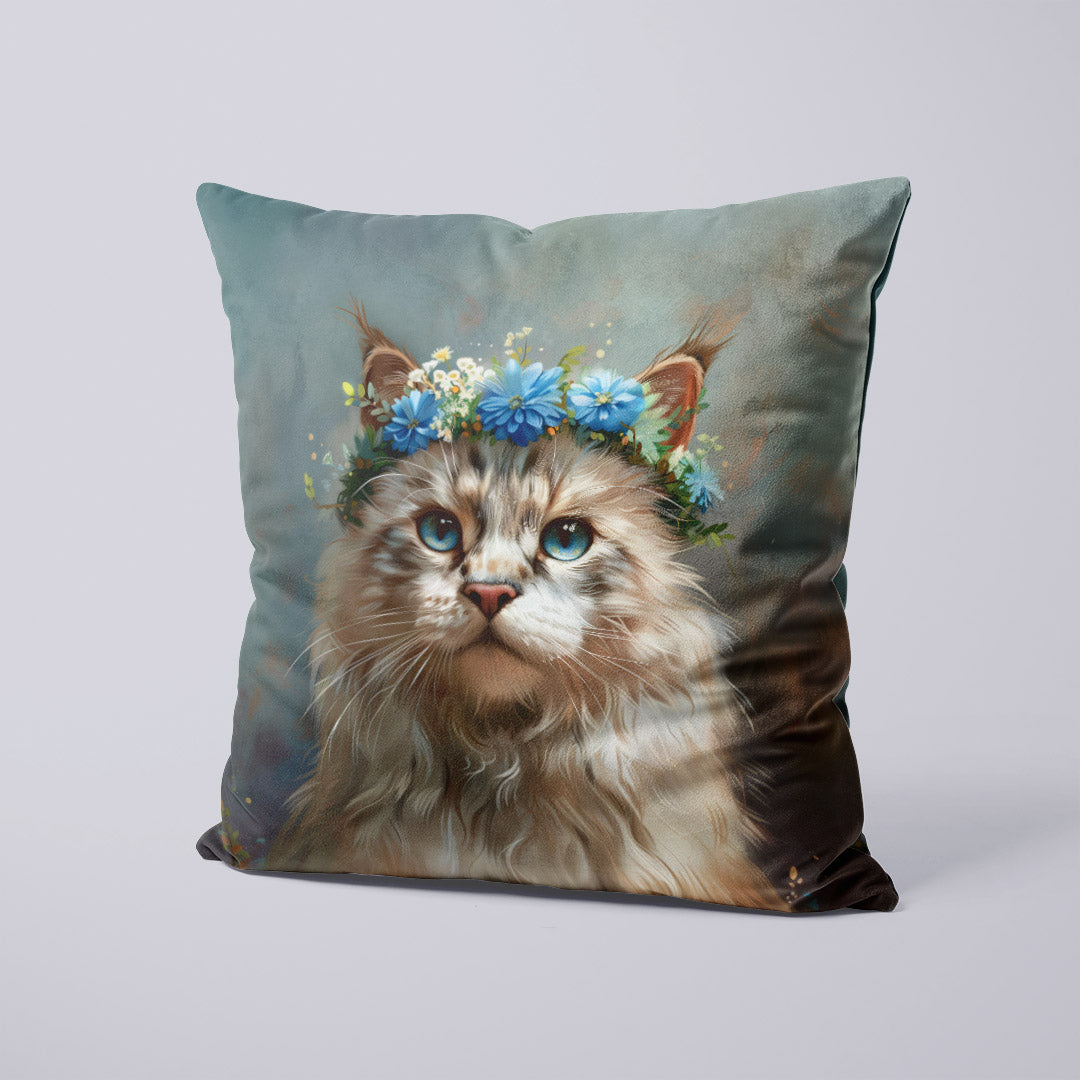 CUSHION Panel Floral Headband Ragdoll Cat Blue CP-344