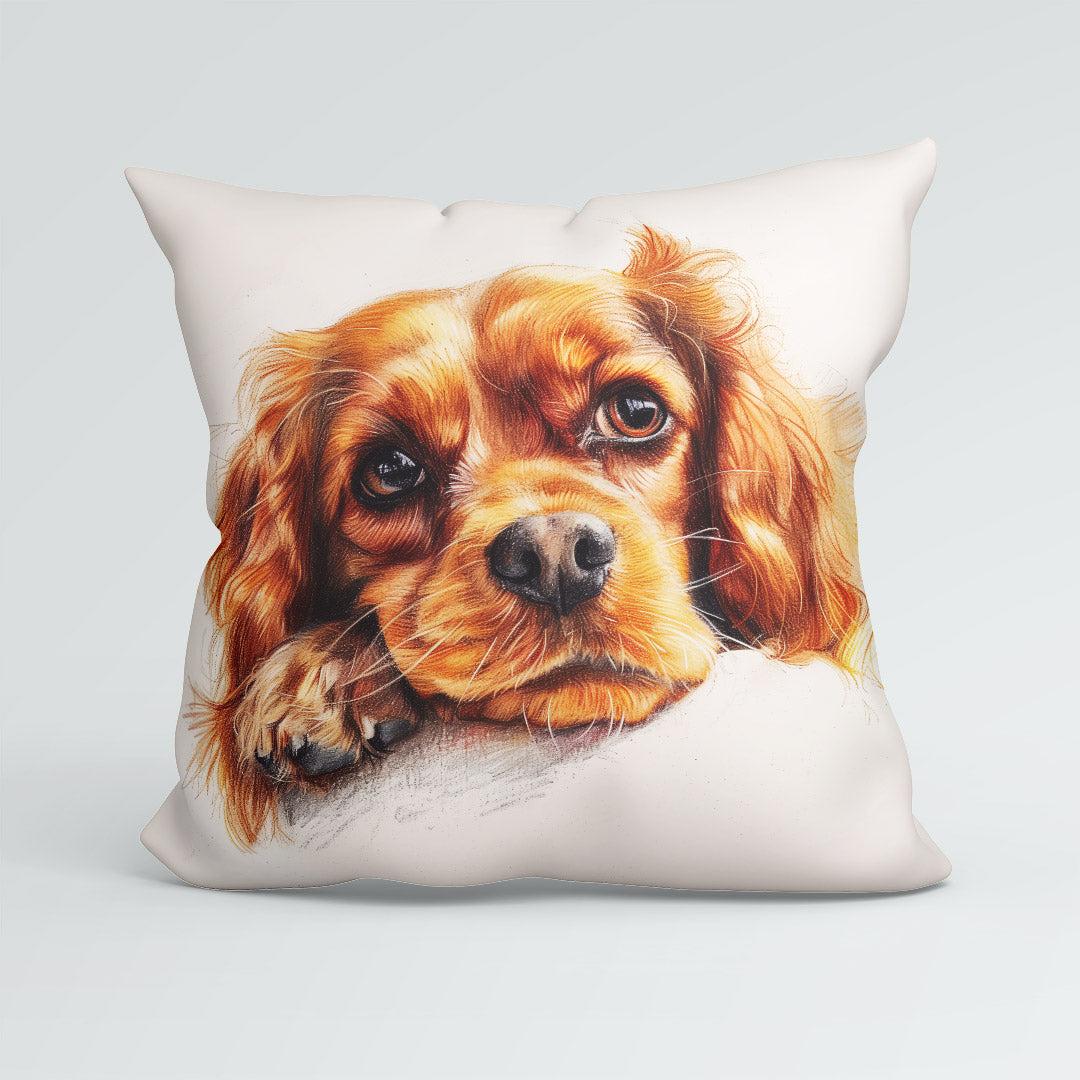 CUSHION Panel Cute Ruby Cavalier Spaniel CP-406