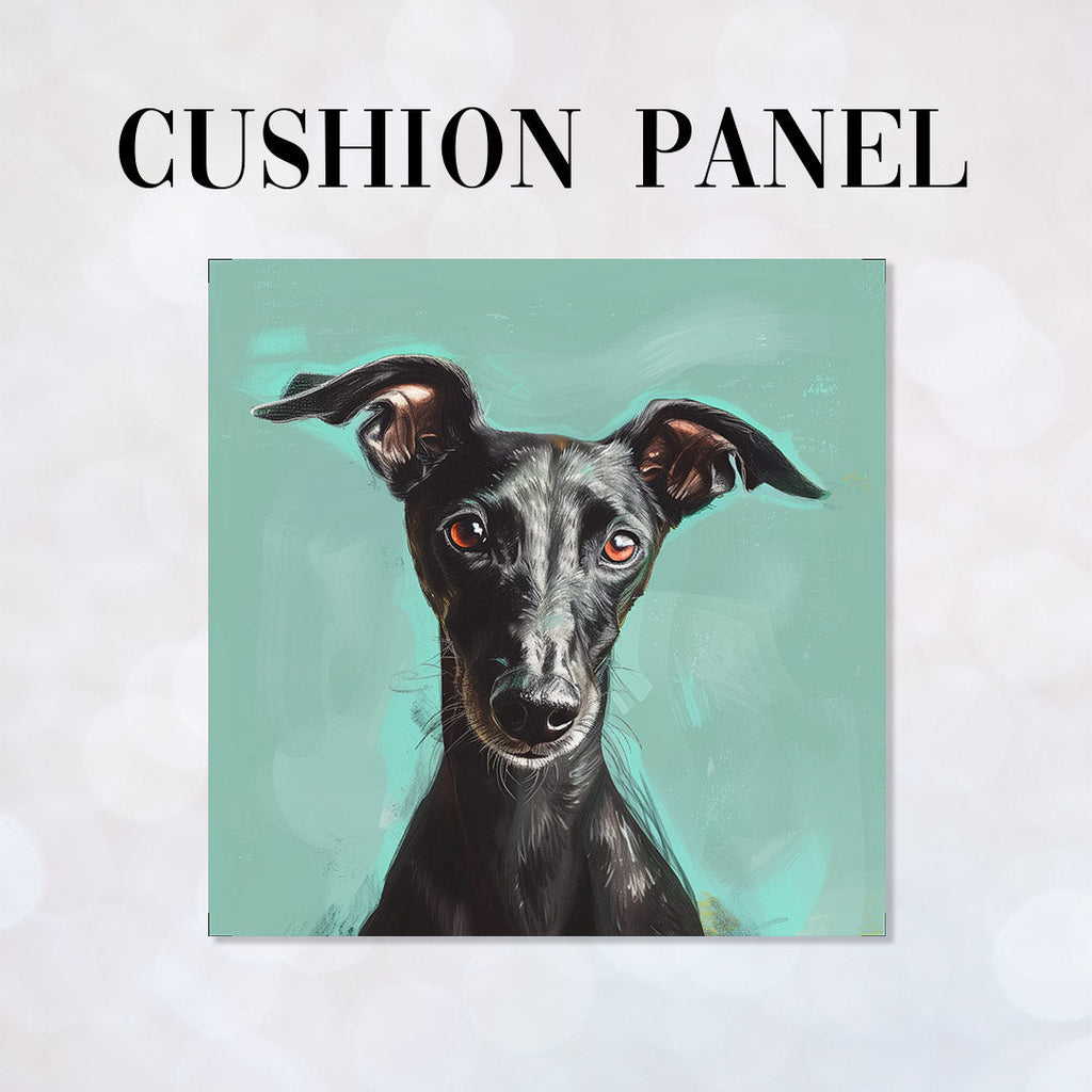CUSHION Panel Black Greyhound On Mint CP-410