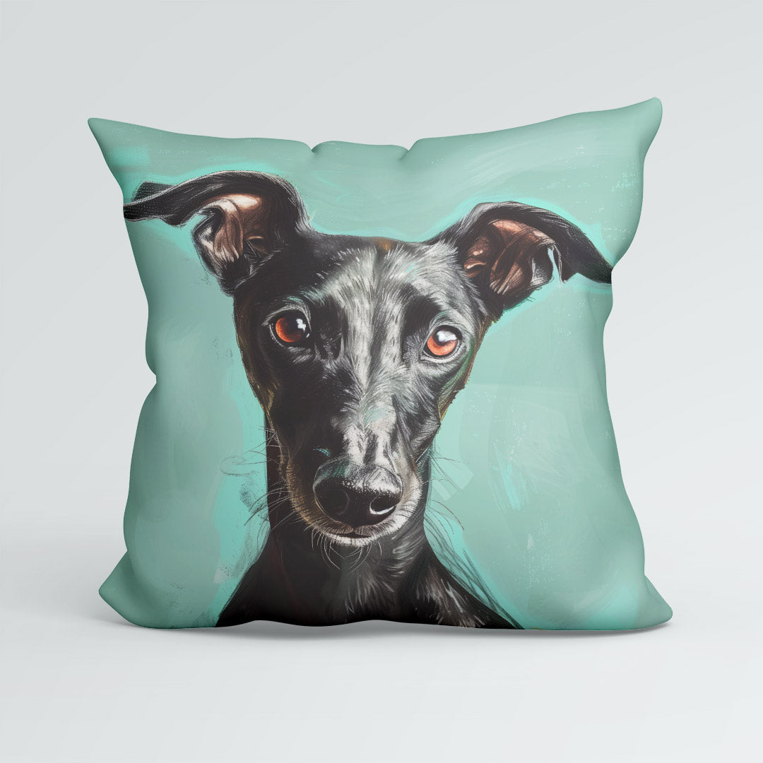 CUSHION Panel Black Greyhound On Mint CP-410