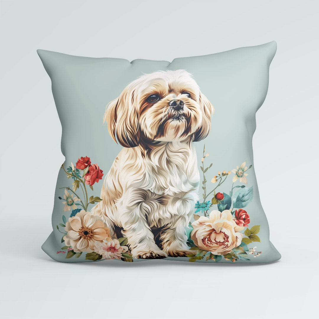 CUSHION Panel Floral Maltese Dog CP-420