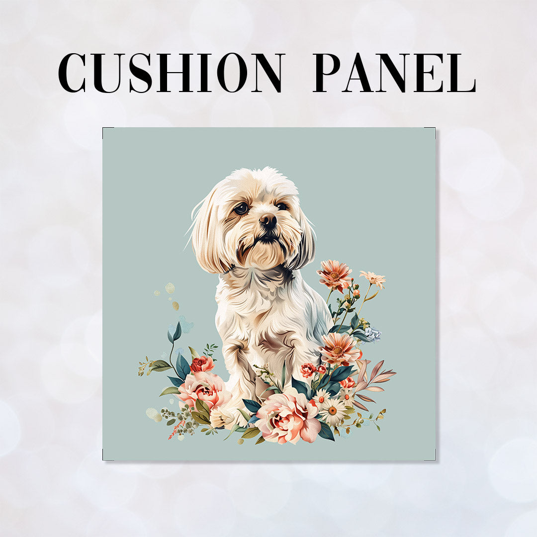 CUSHION Panel Floral Maltese Dog 3 CP-422