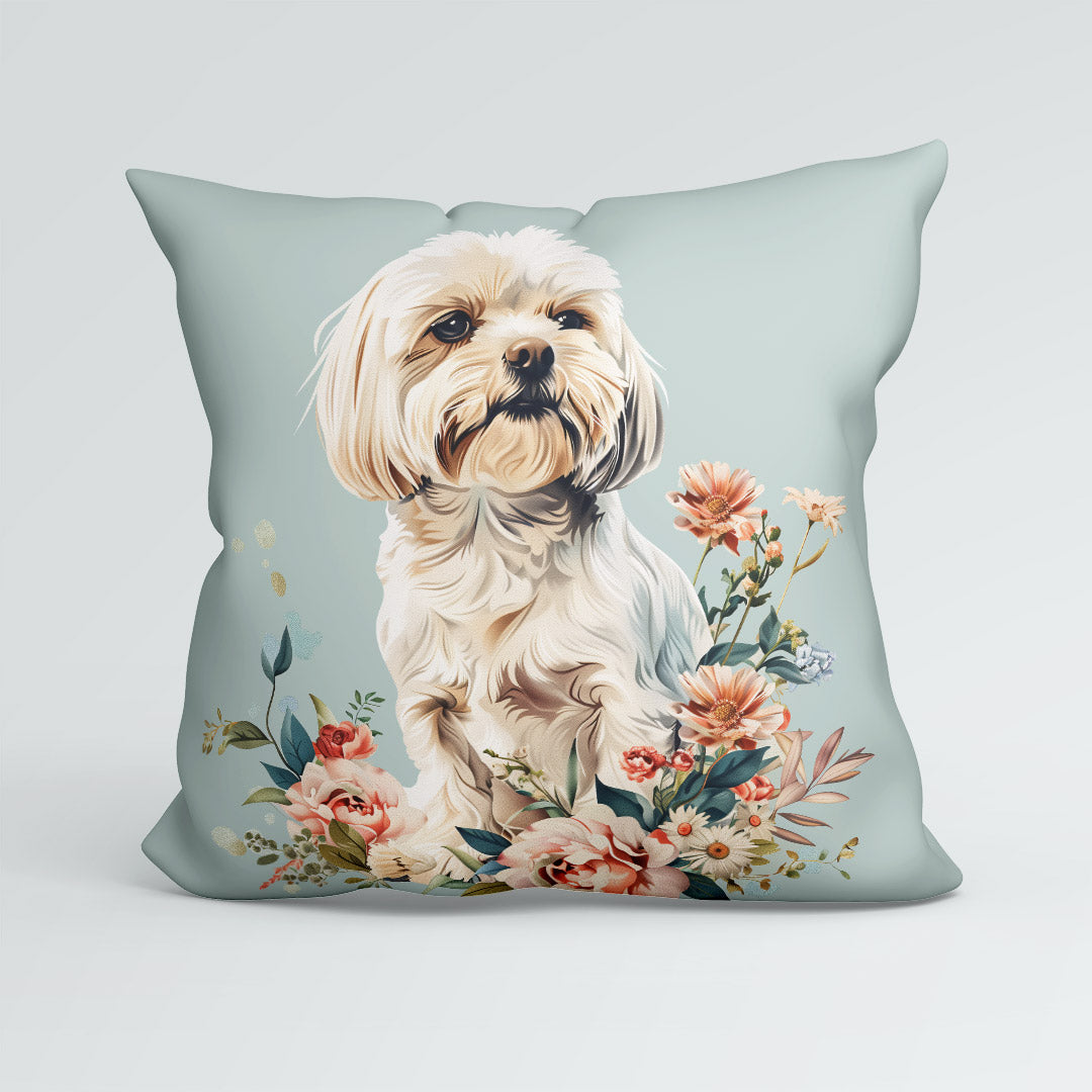 CUSHION Panel Floral Maltese Dog 3 CP-422
