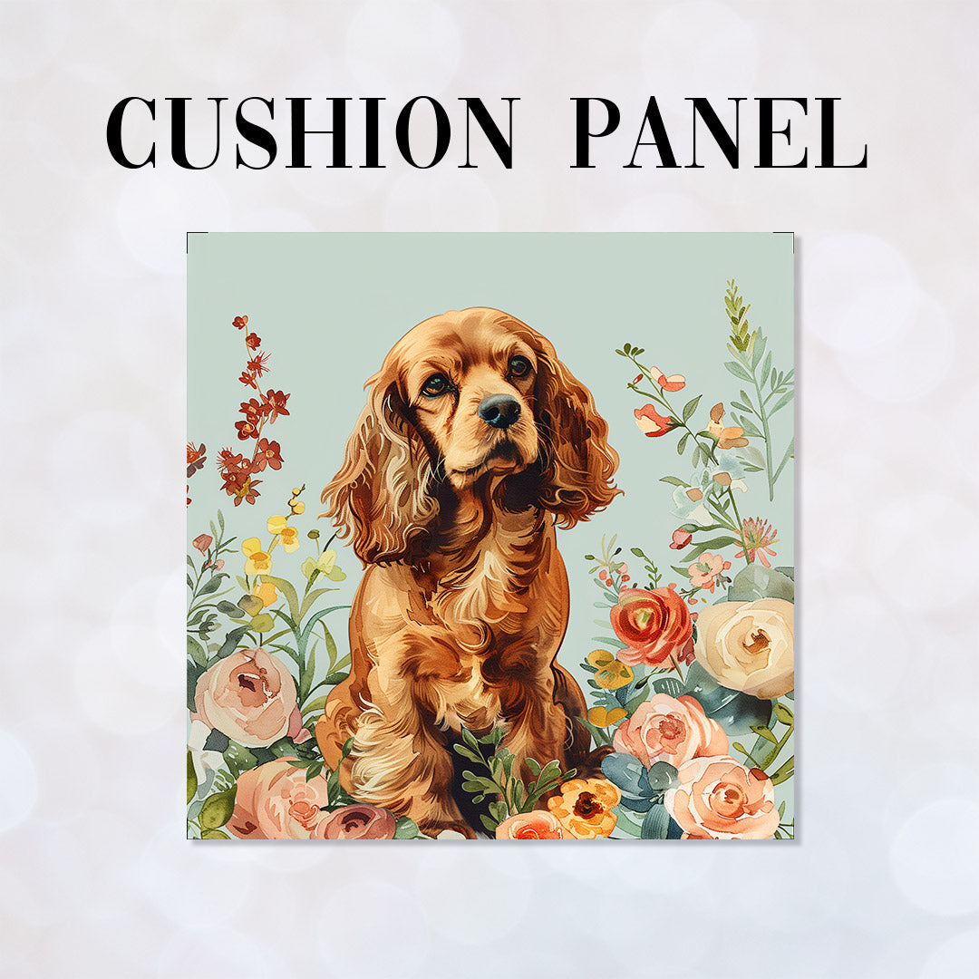 CUSHION Panel Floral Brown Cocker Spaniel CP-423