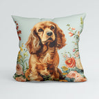CUSHION Panel Floral Brown Cocker Spaniel CP-423