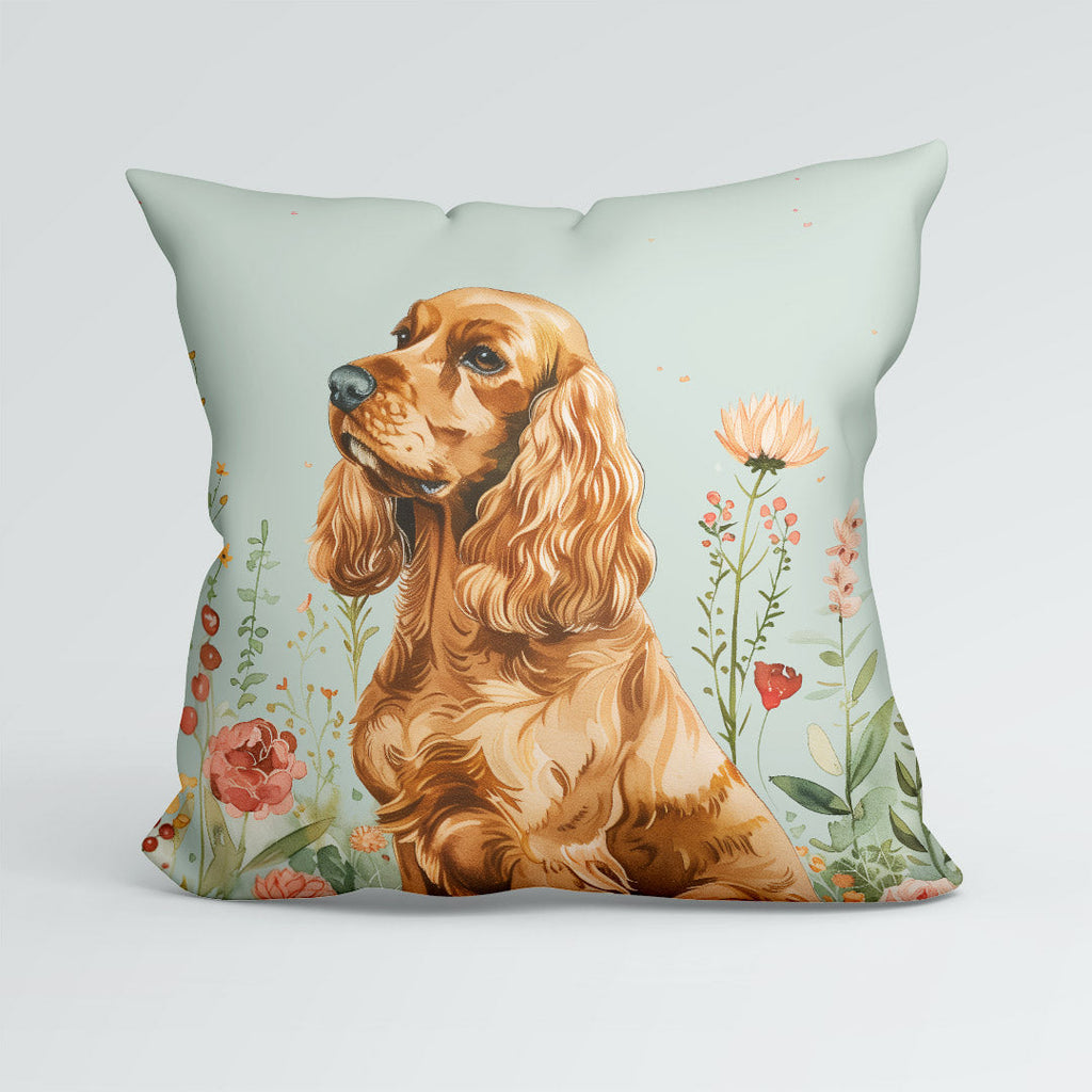 CUSHION Panel Floral Brown Cocker Spaniel 2 CP-424