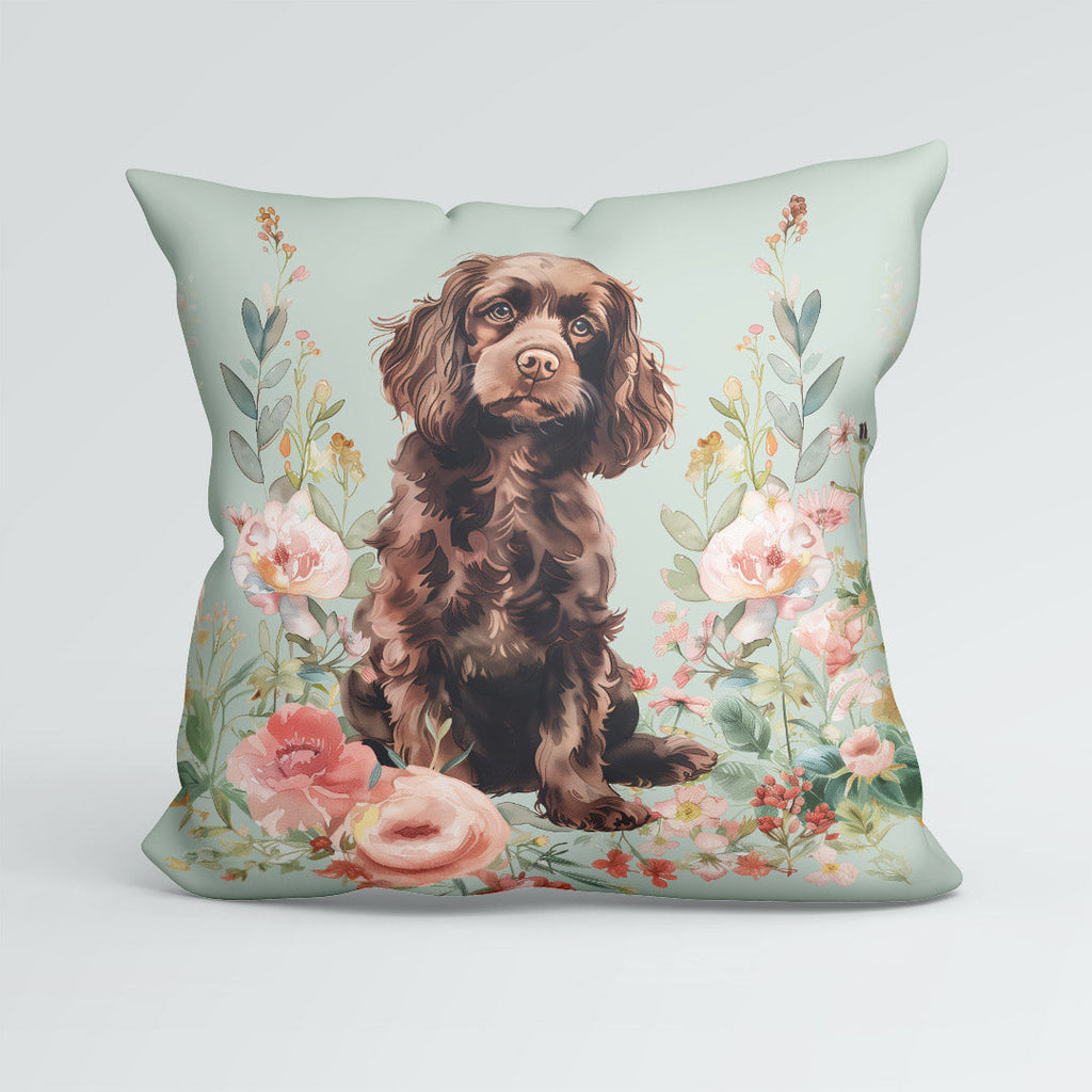 CUSHION Panel Floral Brown Cocker Spaniel 4 CP-427