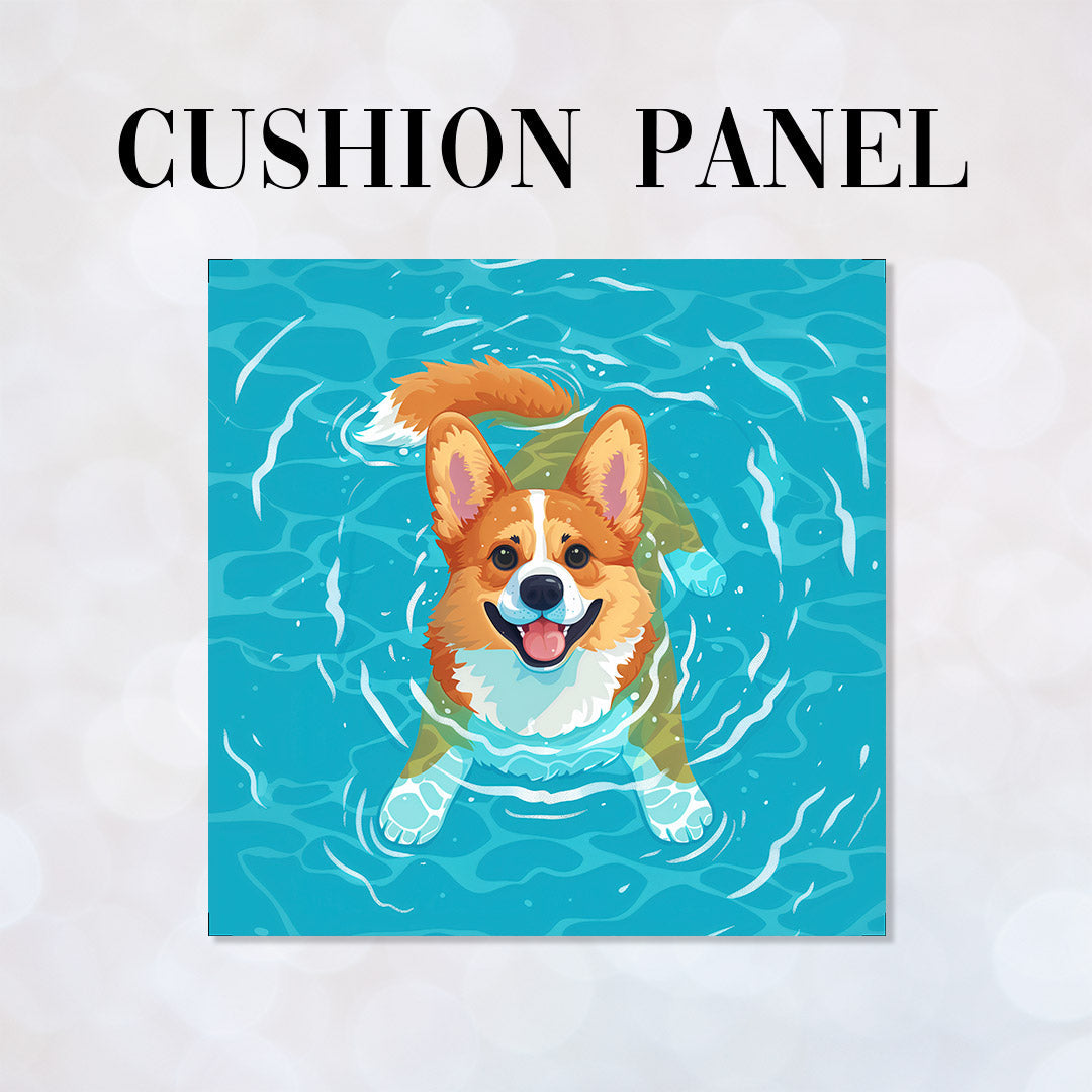 CUSHION Panel Swimming Corgi Dog CP-428