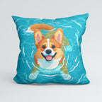 CUSHION Panel Swimming Corgi Dog CP-428