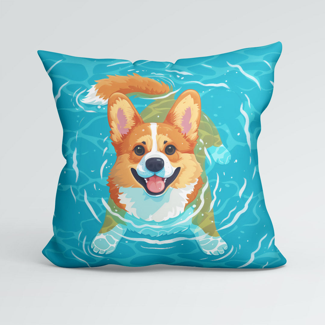 CUSHION Panel Swimming Corgi Dog CP-428